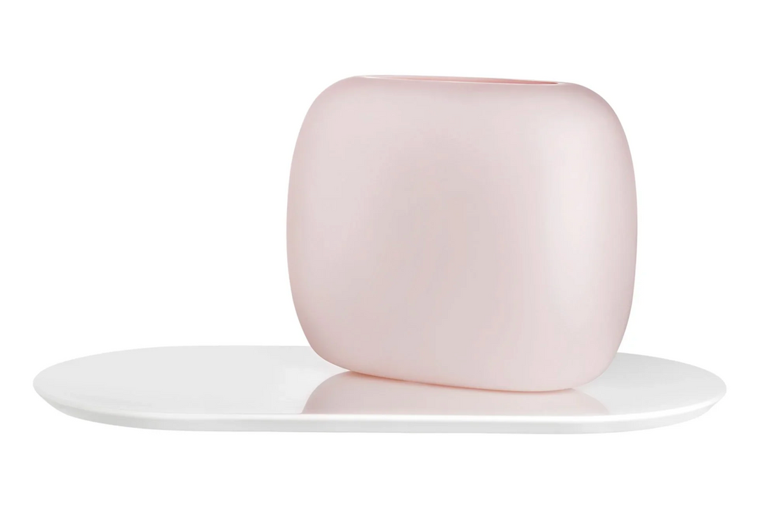 Sweets Vase Opal Pink with White Glossy Base- Large