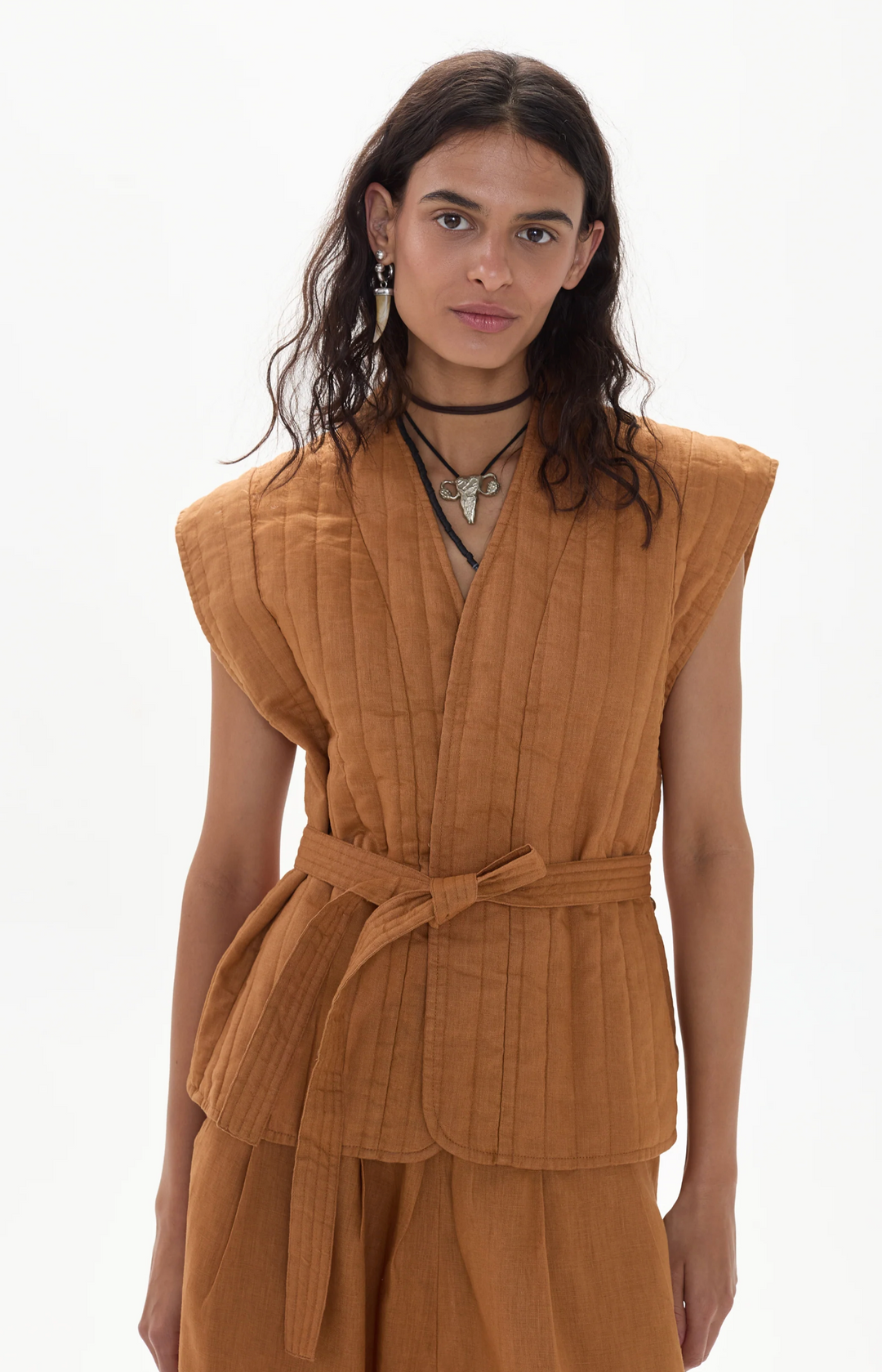 Smith Linen Vest - Caramel