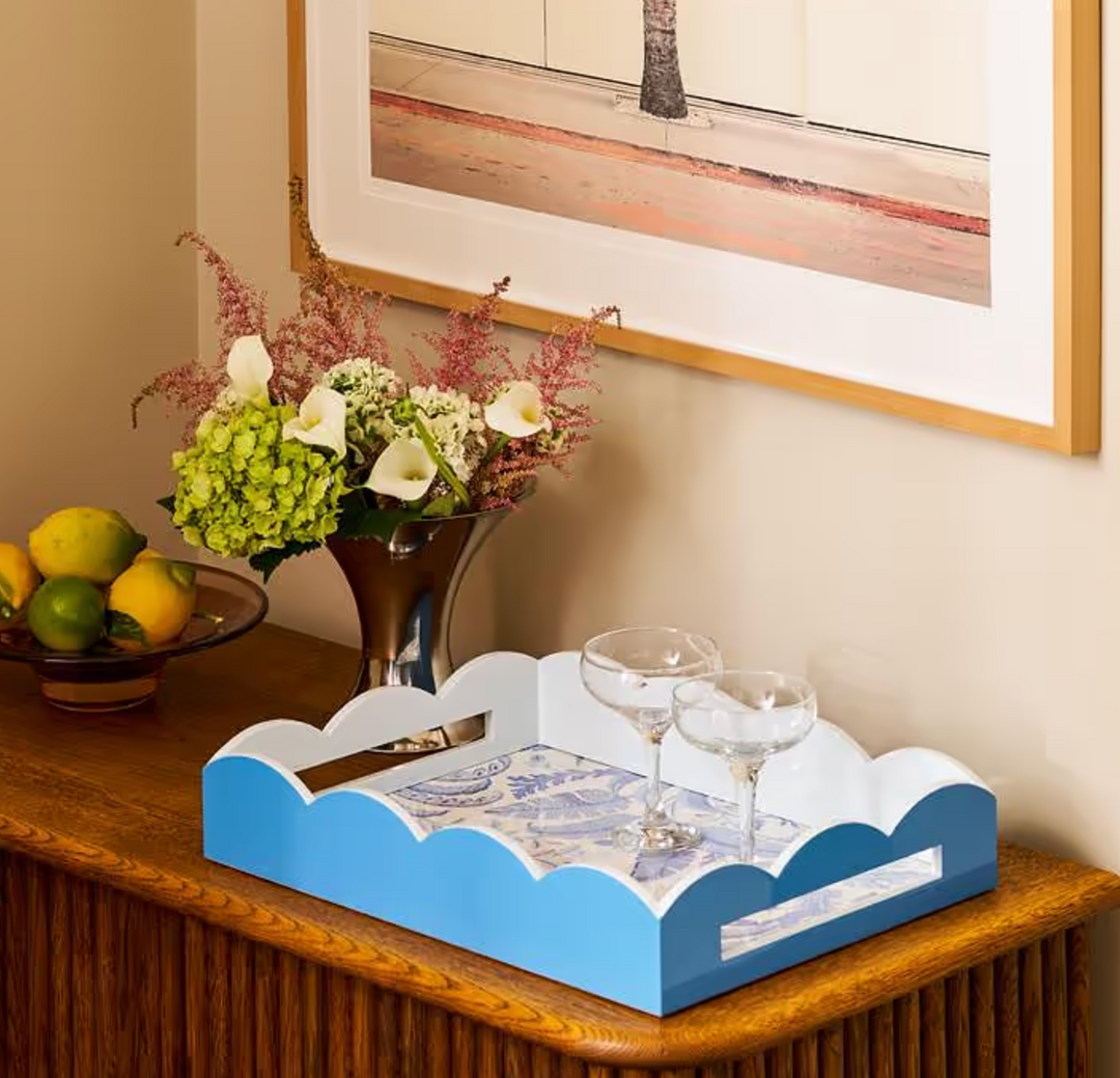 Palm Beach Blue Lacquered Tray-Medium