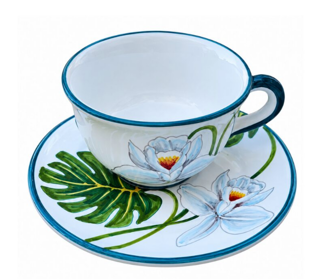 Marcelo Antunes X Les Ottomans Hand Painted Ceramic Saucer Mug – Brazilian Orchids