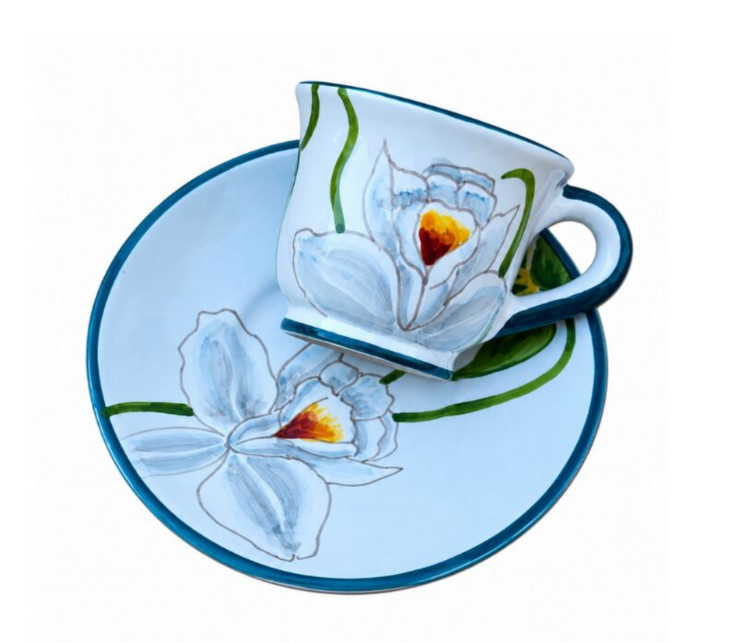 Marcelo Antunes X Les Ottomans Hand Painted Ceramic Saucer Coffee Cup – Brazilian Orchids