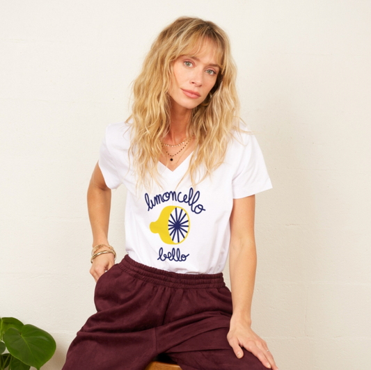 T-shirt Col V Blanc Limoncello