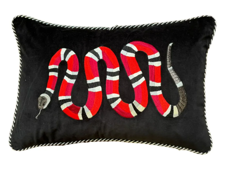 Embroidered Velvet Cushion -Snake