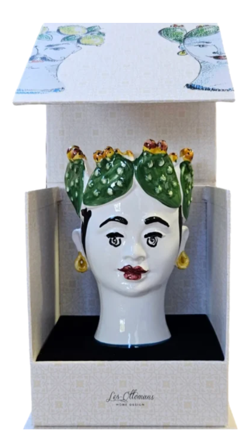 Hand-Painted Sicilian Ceramic Candle/Cactus