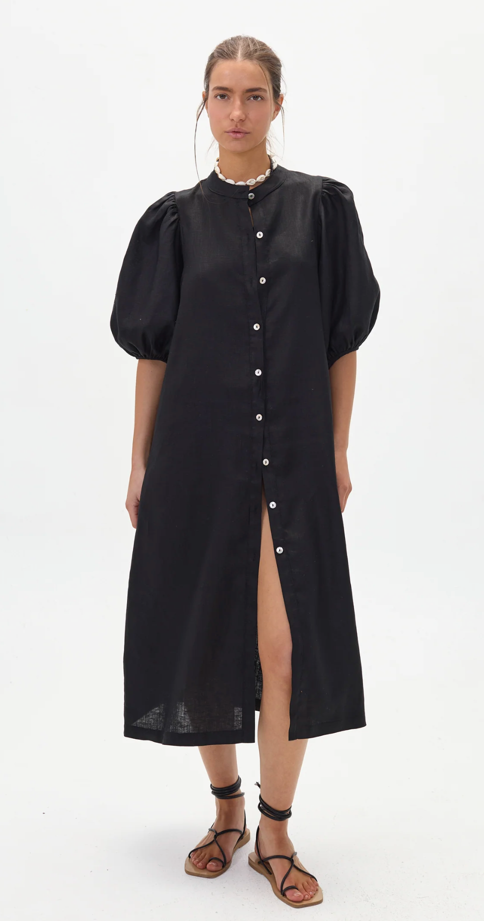 Bubble Linen Dress - Black