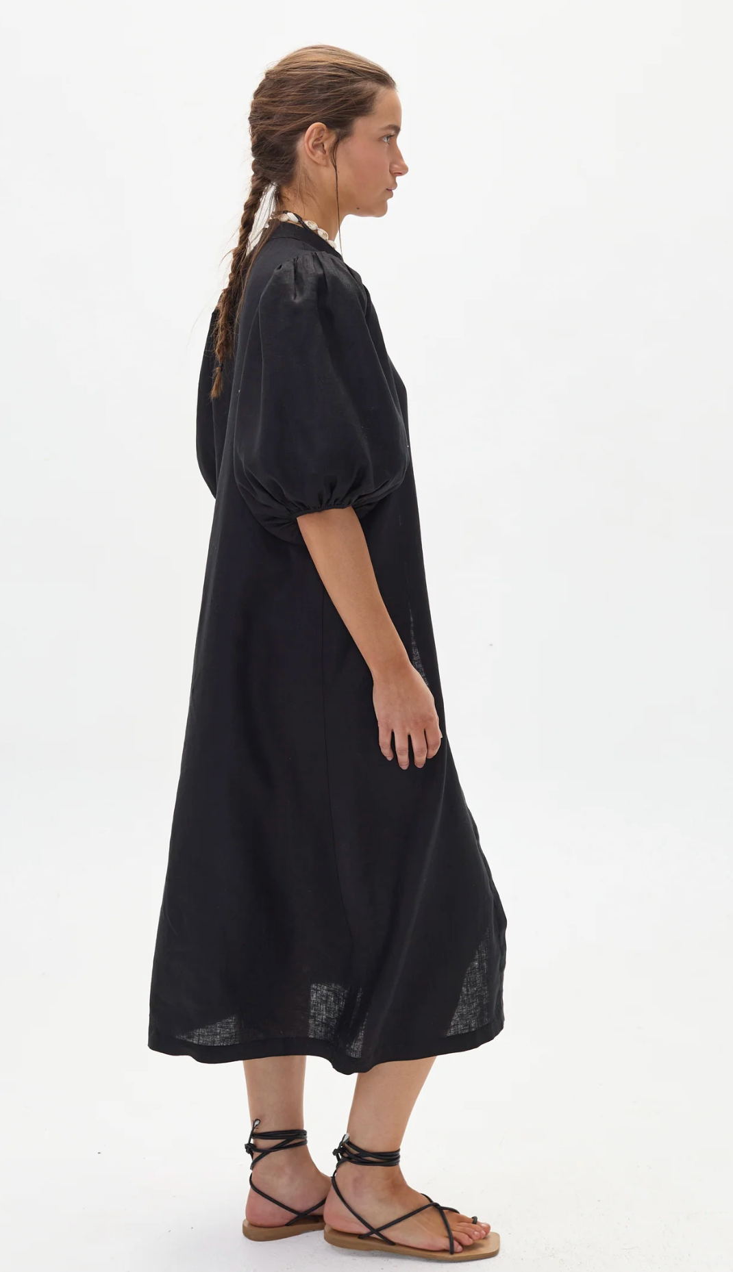 Bubble Linen Dress - Black