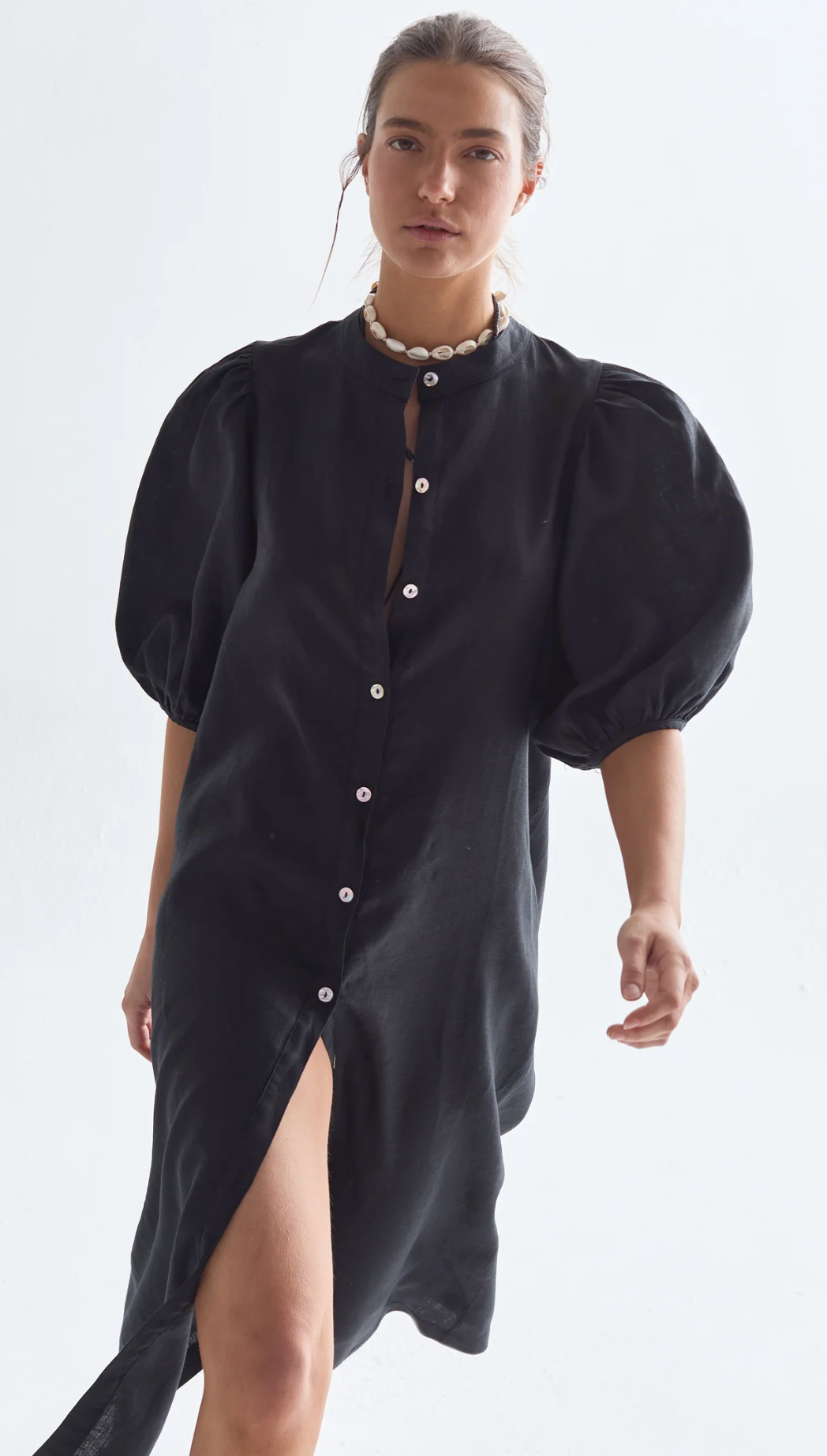Bubble Linen Dress - Black
