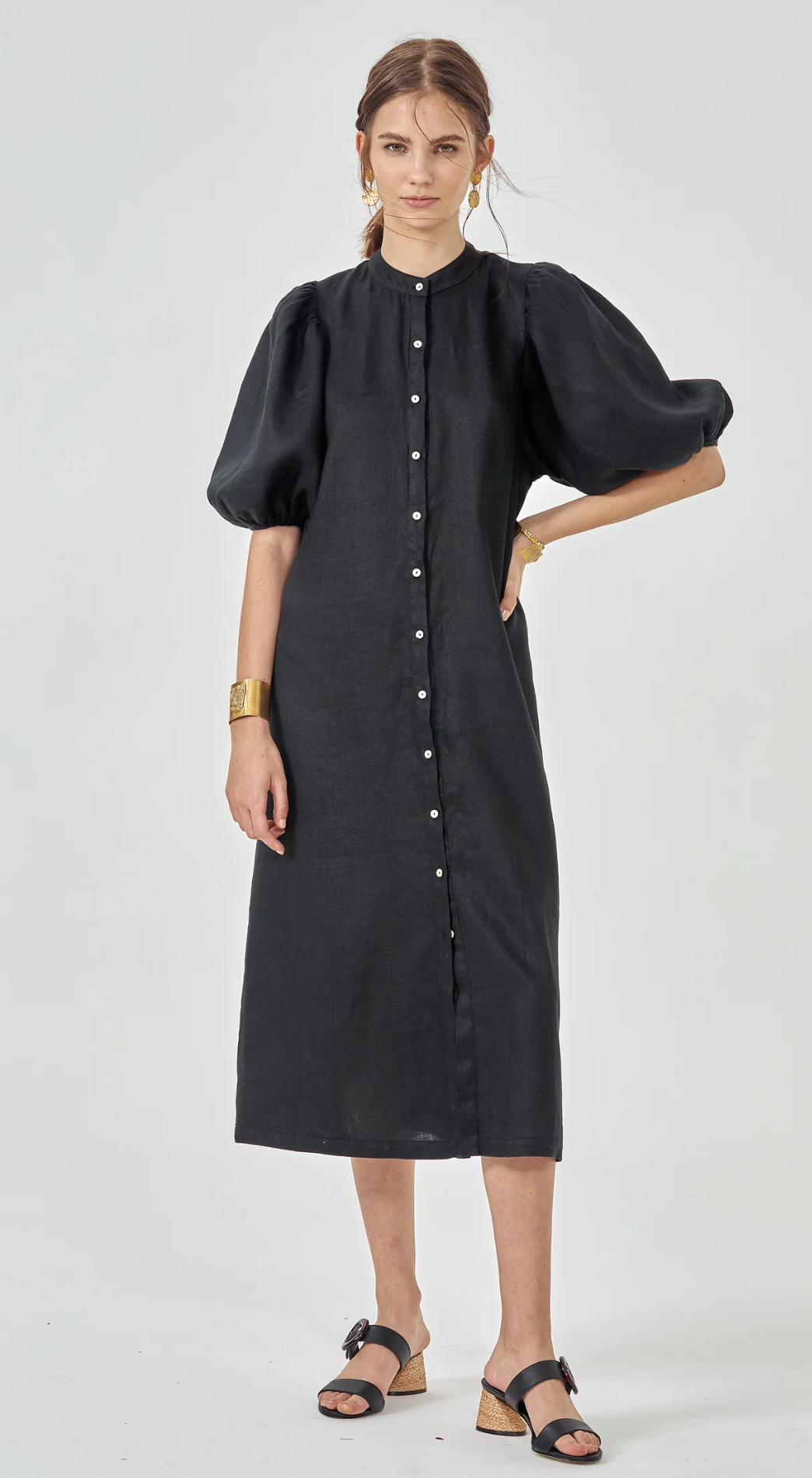 Bubble Linen Dress - Black