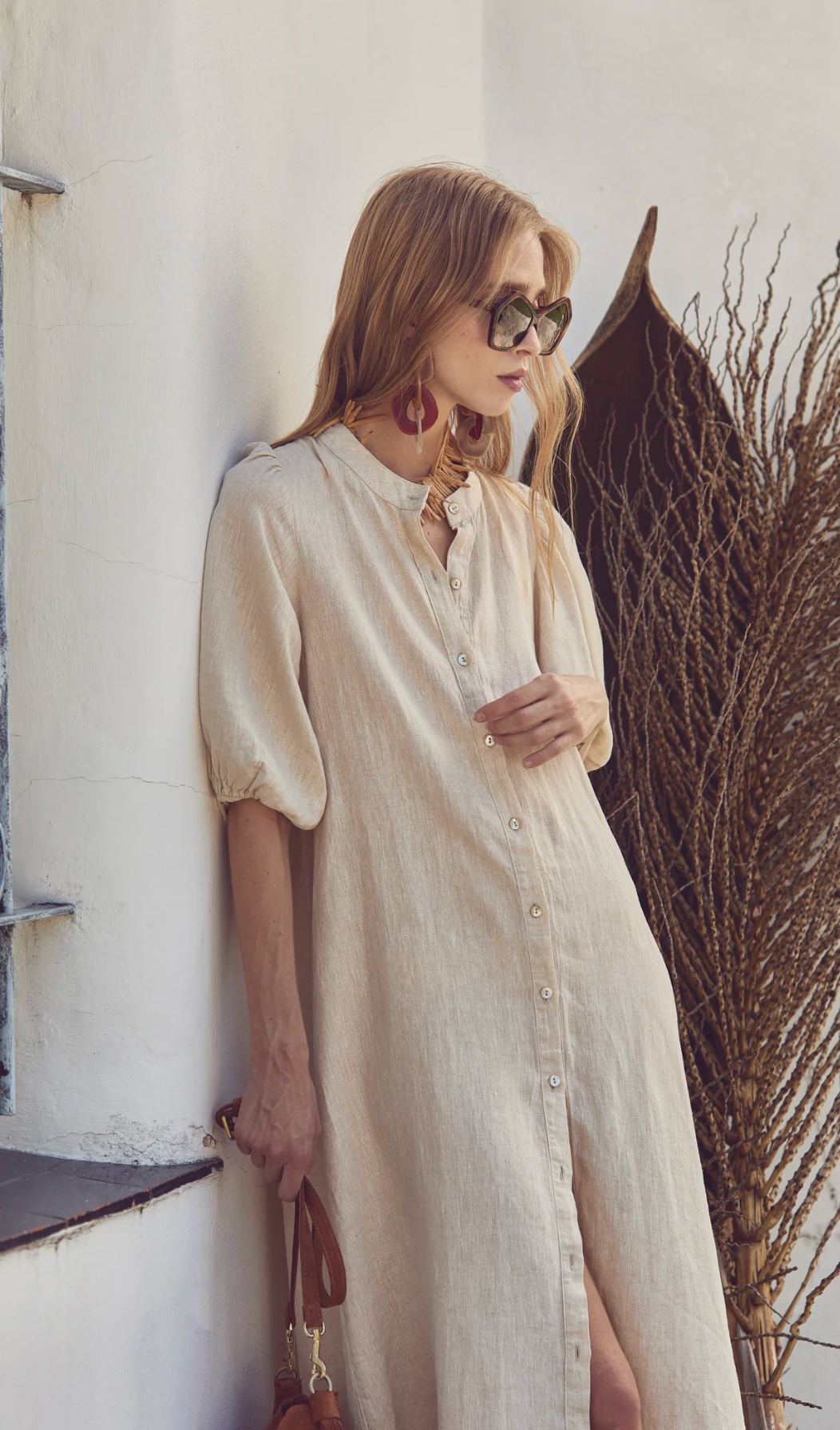 Bubble Linen Dress - Natural