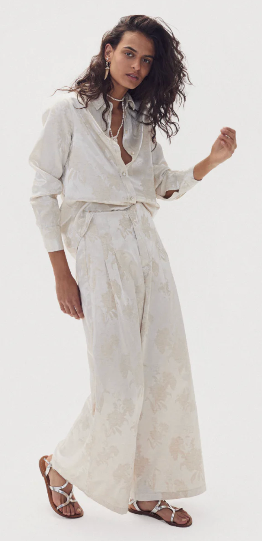 San Marino Brocade Shirt - Ivory Garden