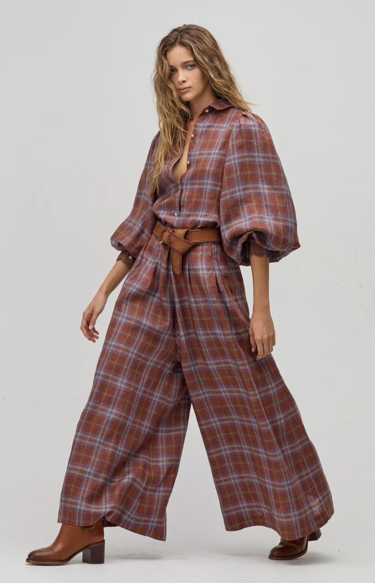 Camille Linen Shirt - Hazelnut Checks