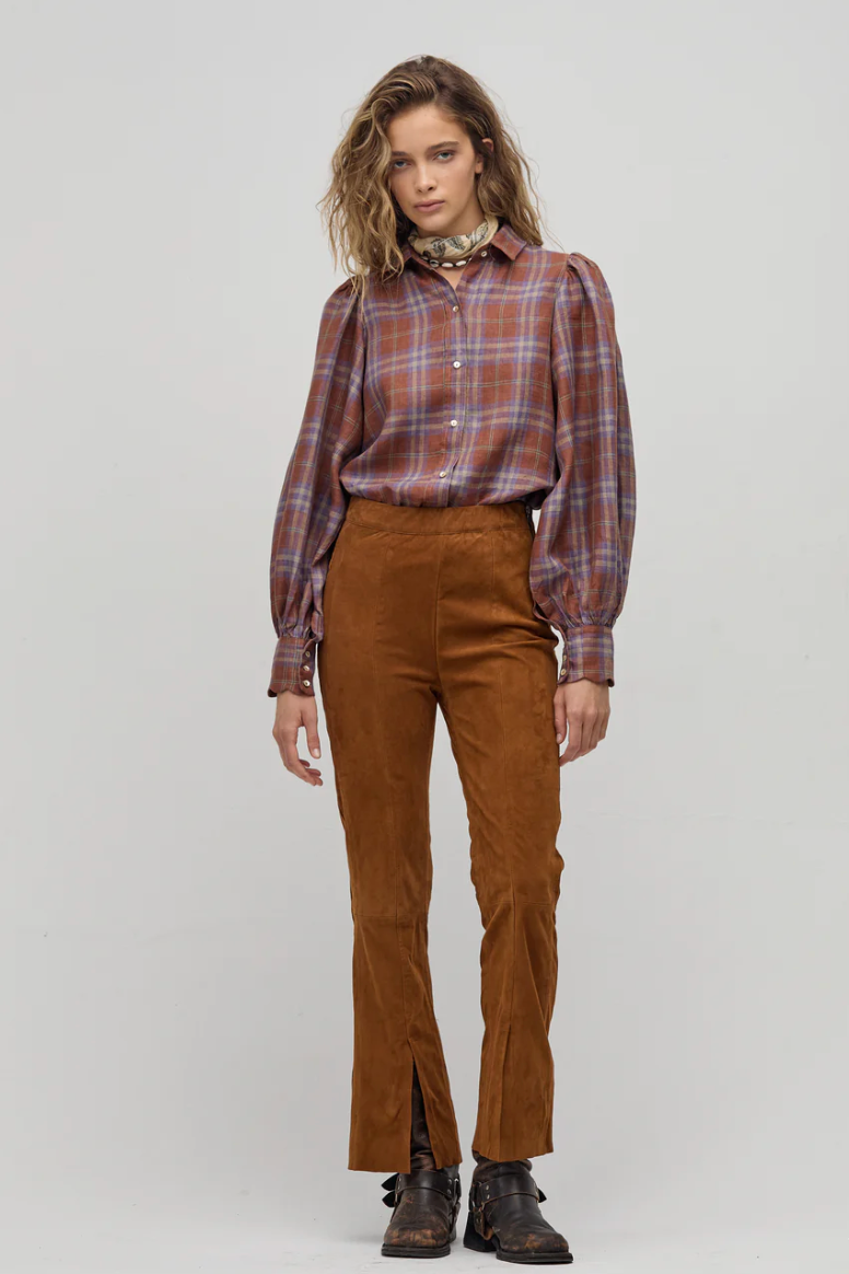 Camille Linen Shirt - Hazelnut Checks