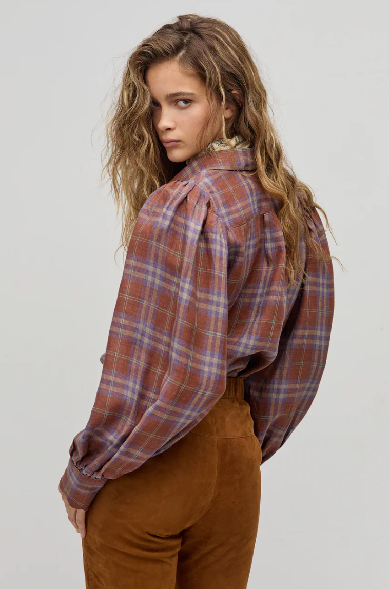 Camille Linen Shirt - Hazelnut Checks