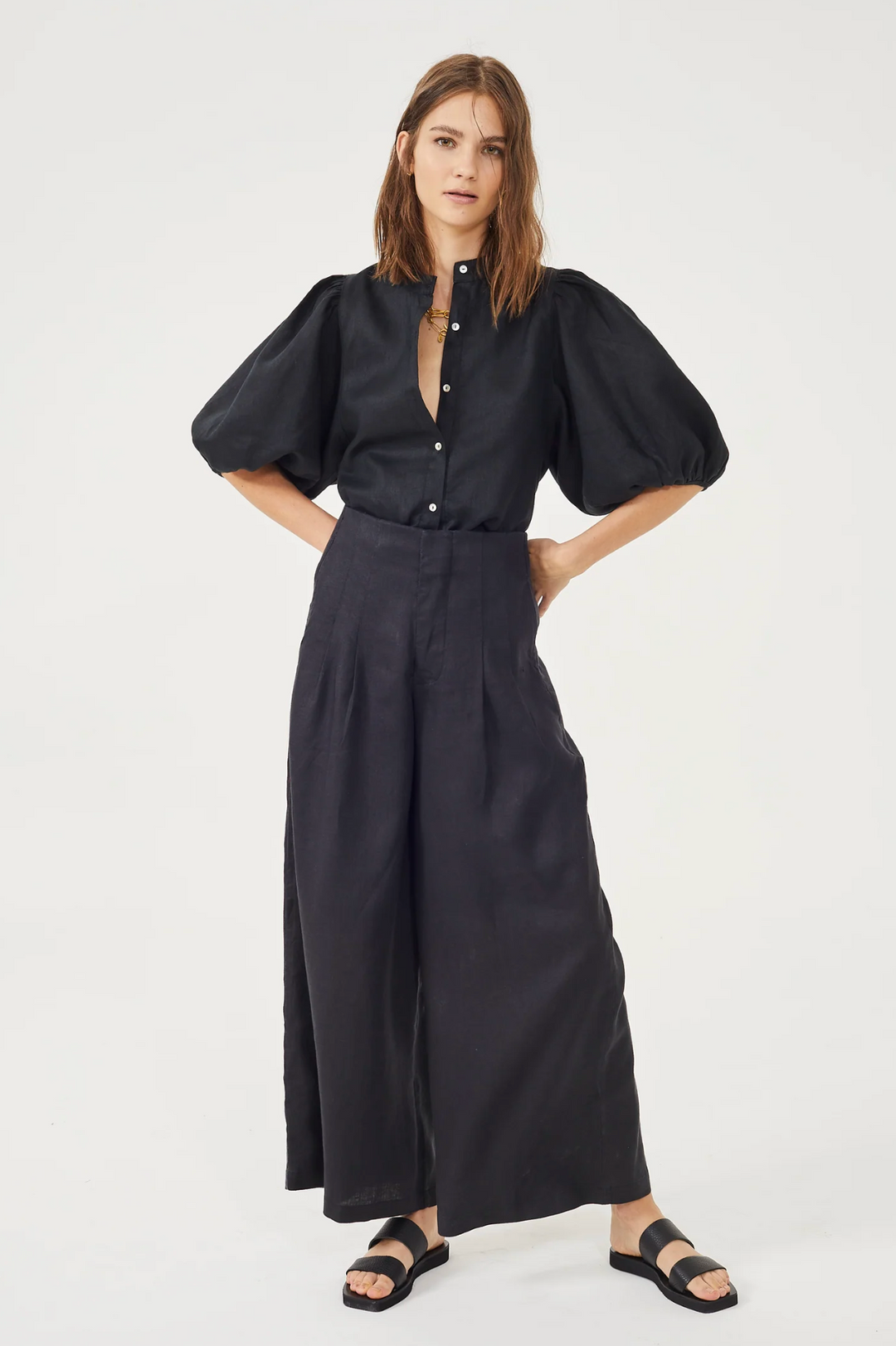 Culotte Linen Pants - Black