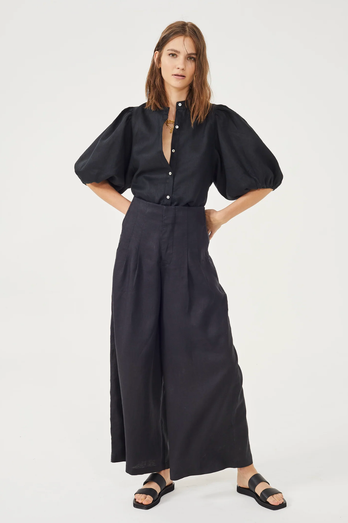 Culotte Linen Pants - Black