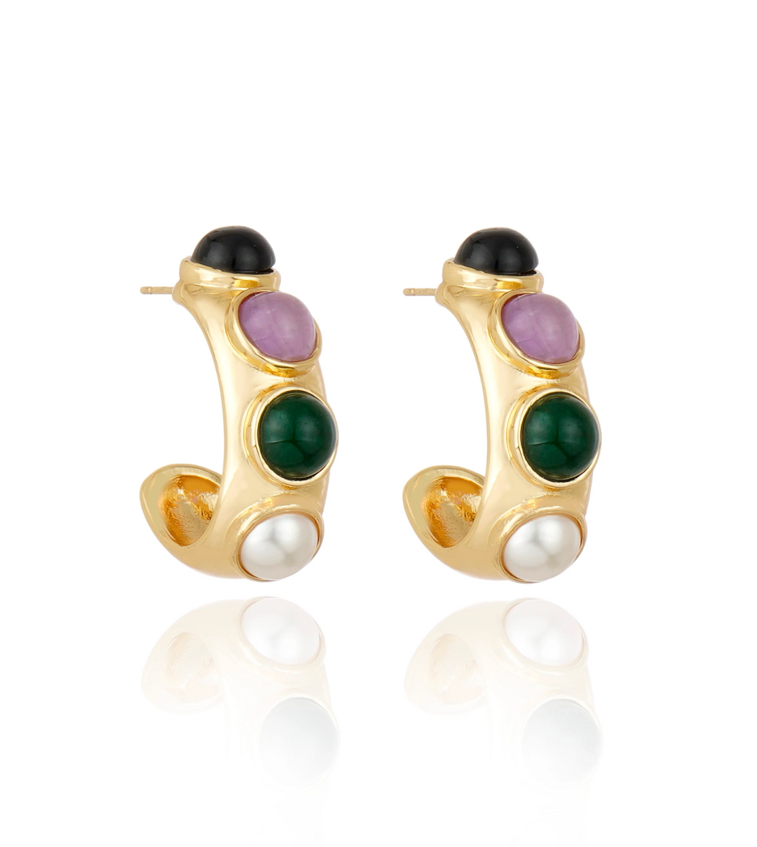 Di Cavalcanti Hoop -Amethyst, Black Agate, Green Agate and Pearl