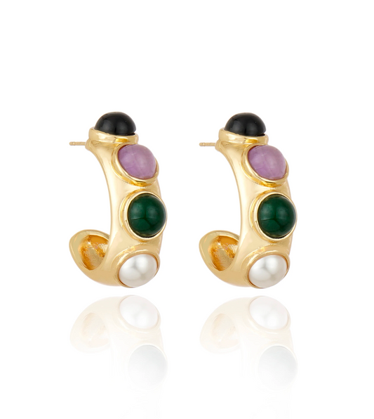 Di Cavalcanti Hoop -Amethyst, Black Agate, Green Agate and Pearl