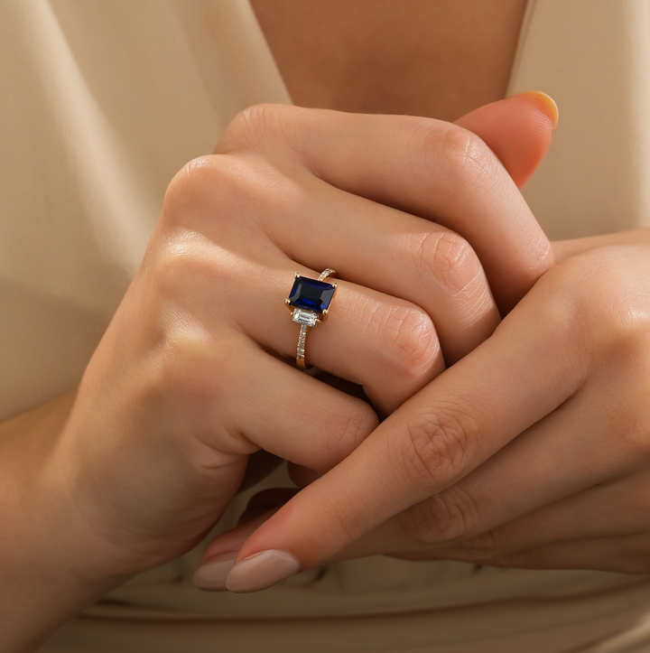 OCTAGON SAPPHIRE DIAMOND RING