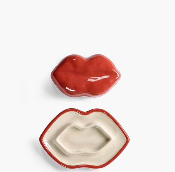 Dish with lid red - white Lips Les Objets Mouleversants