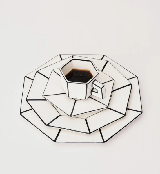 Espresso Cup with Saucer White - Black/ Carte Blanche