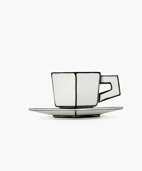 Espresso Cup with Saucer White - Black/ Carte Blanche