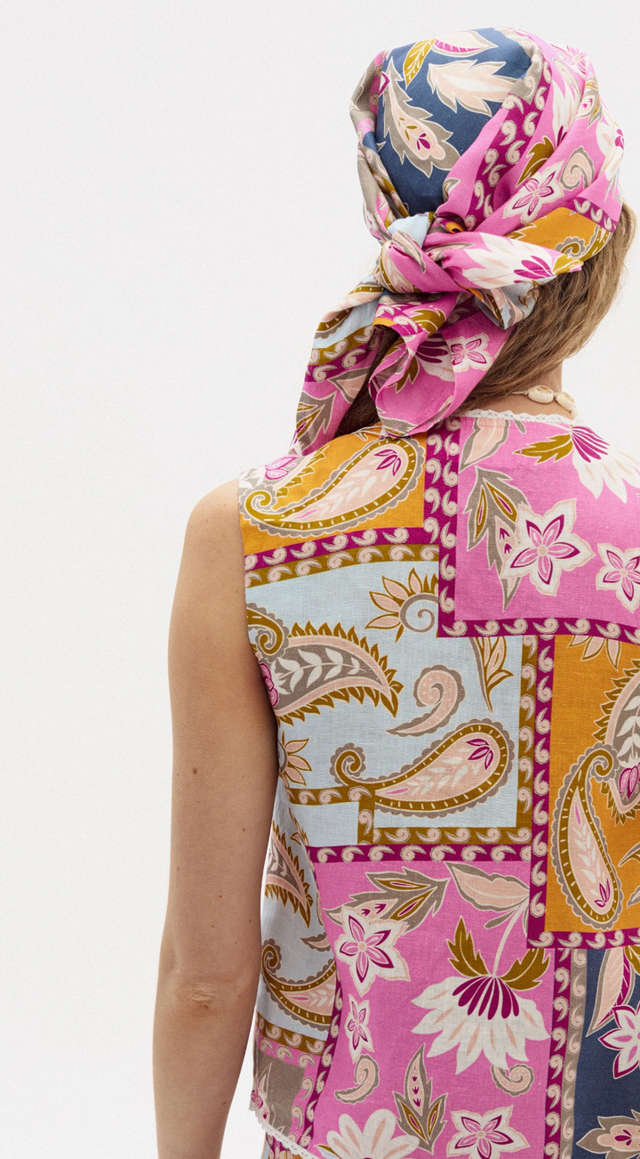 Folk Linen Top - Calypso Print