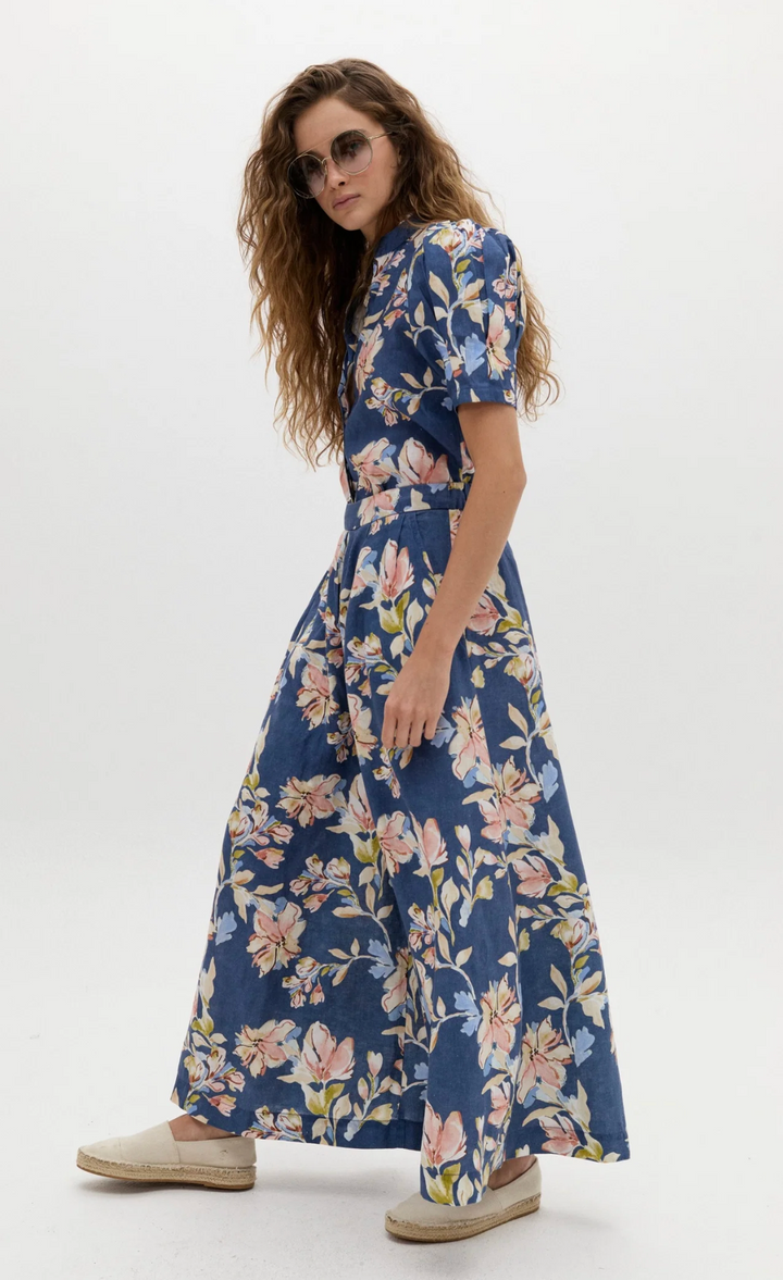 Sabi Linen Pants - Blue Poppy Print